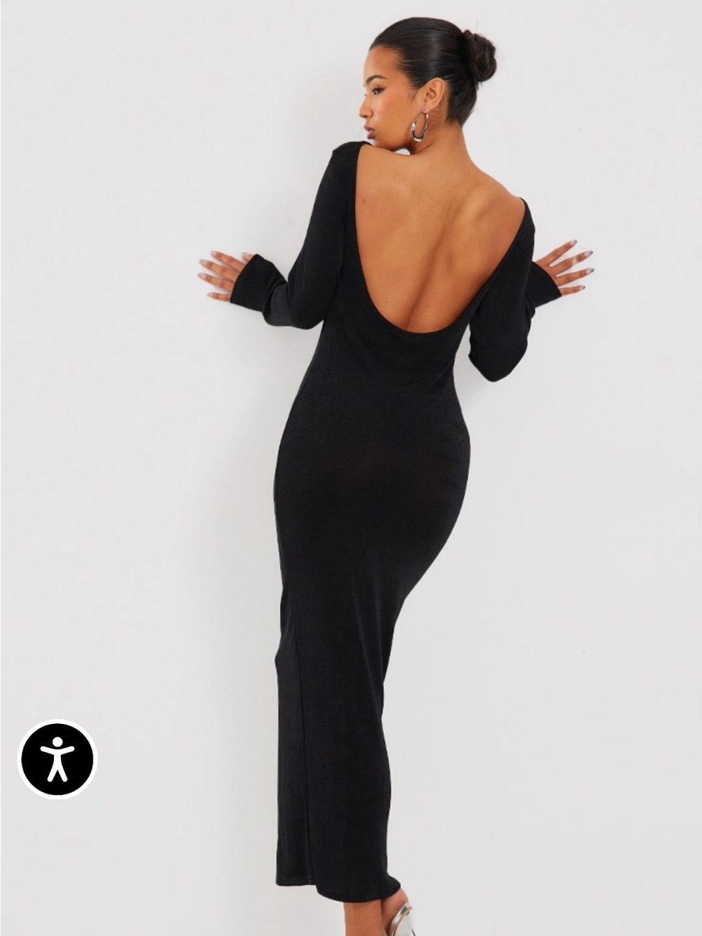 NWOT PLT Slinky Black Long Sleeve Open Back Maxi